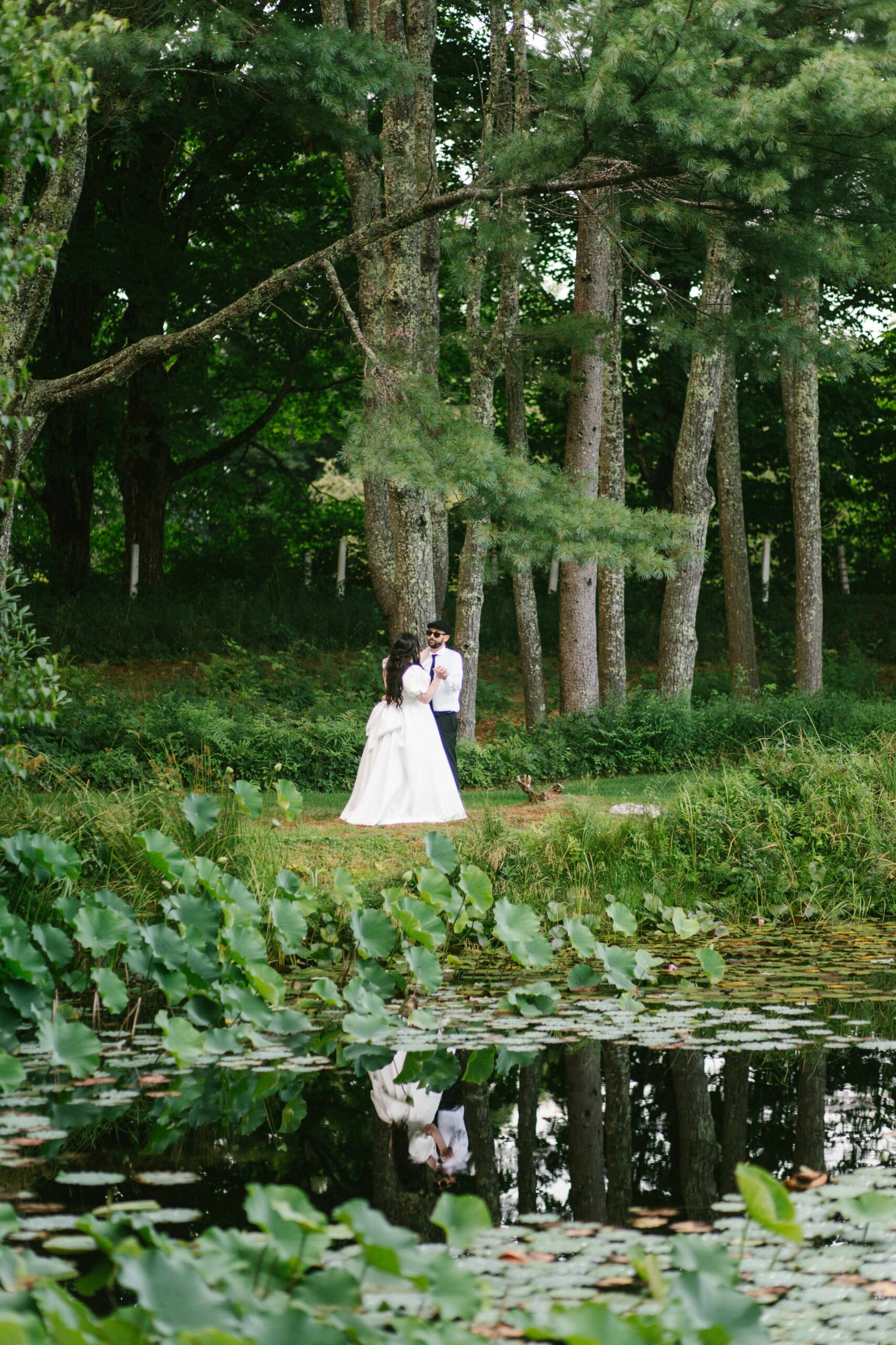Golden hour first look at The 1812 Farm by the pond